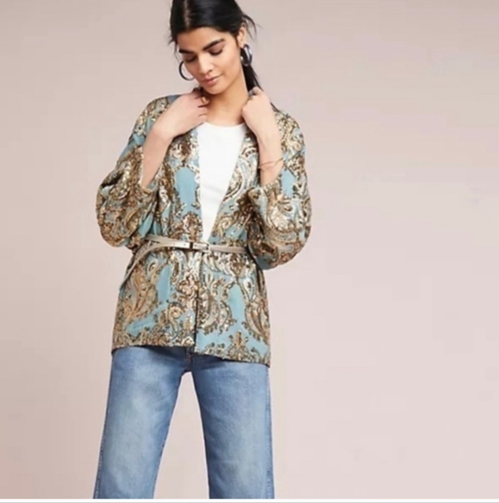 Anthropologie Glittering Gold Sequined Kimono